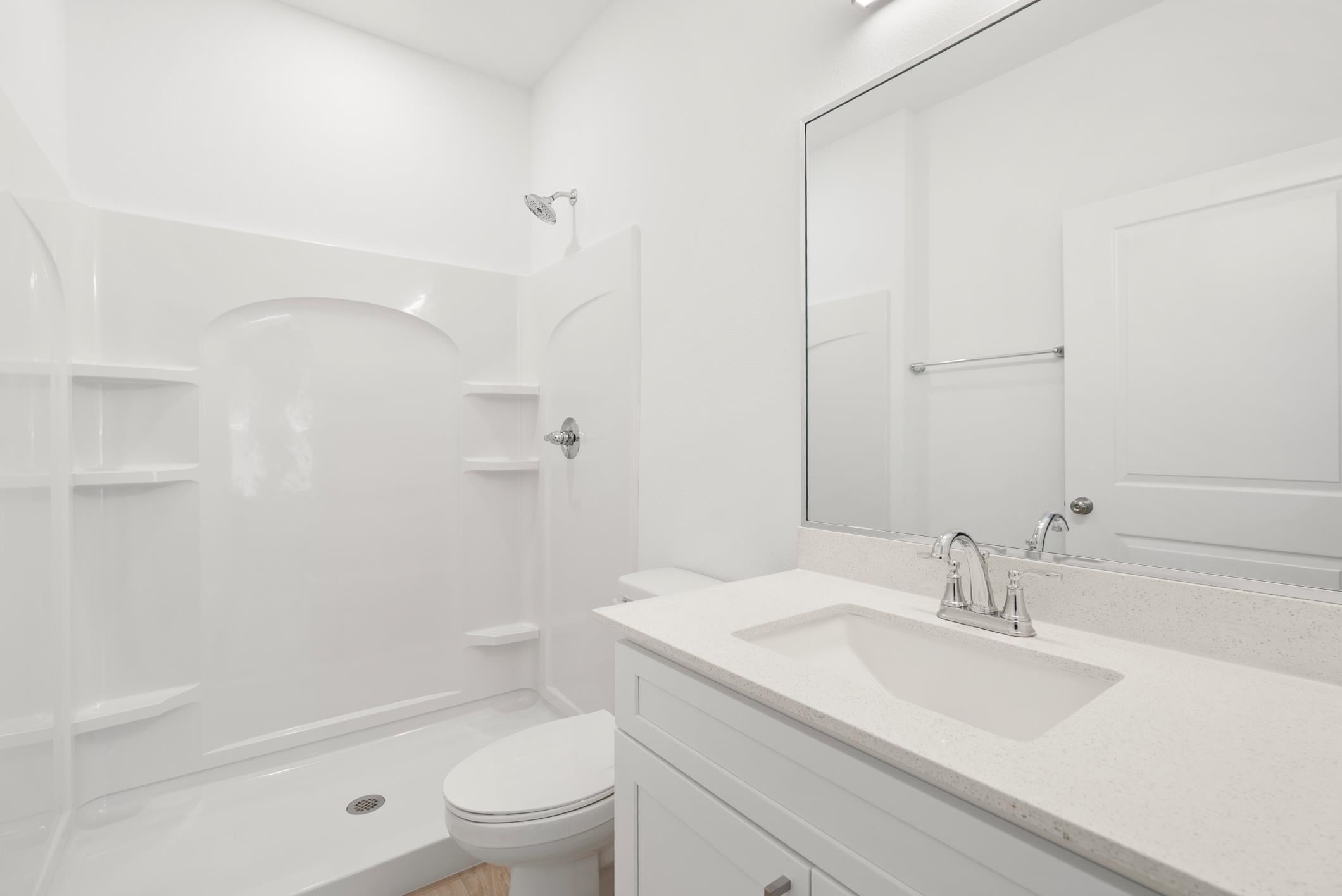 Bathroom with shower and modern vanity